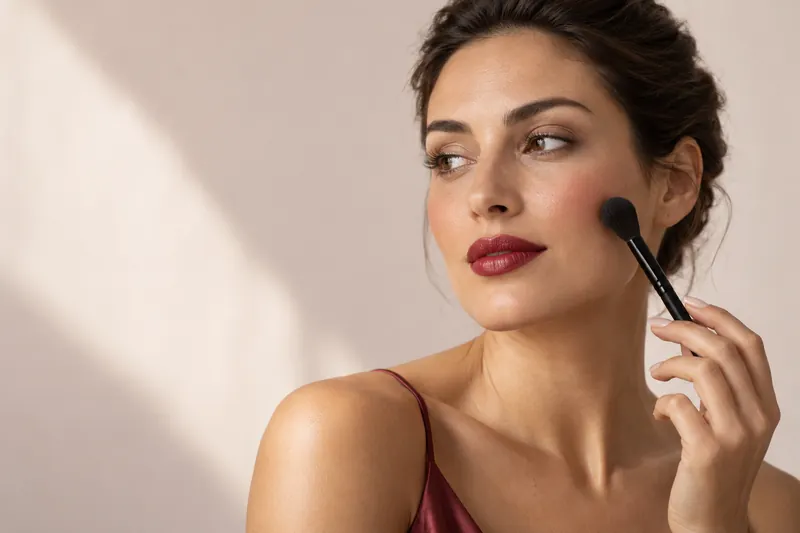 Trucco di labbra e guance dal finish satinato